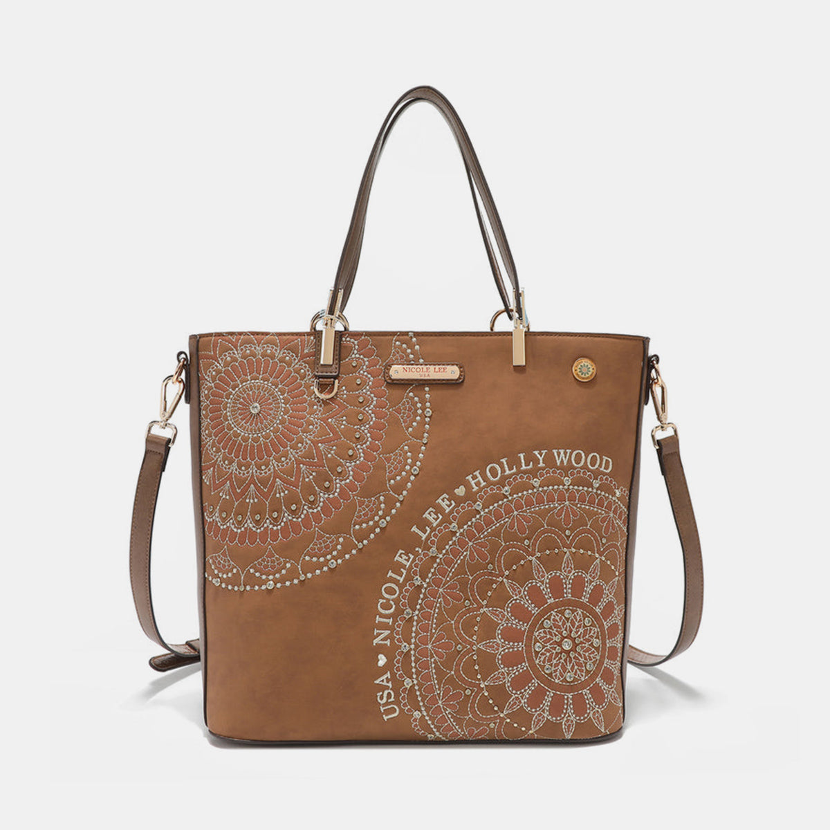 Metallic Stitching Embroidery Inlaid Rhinestone Tote Bag