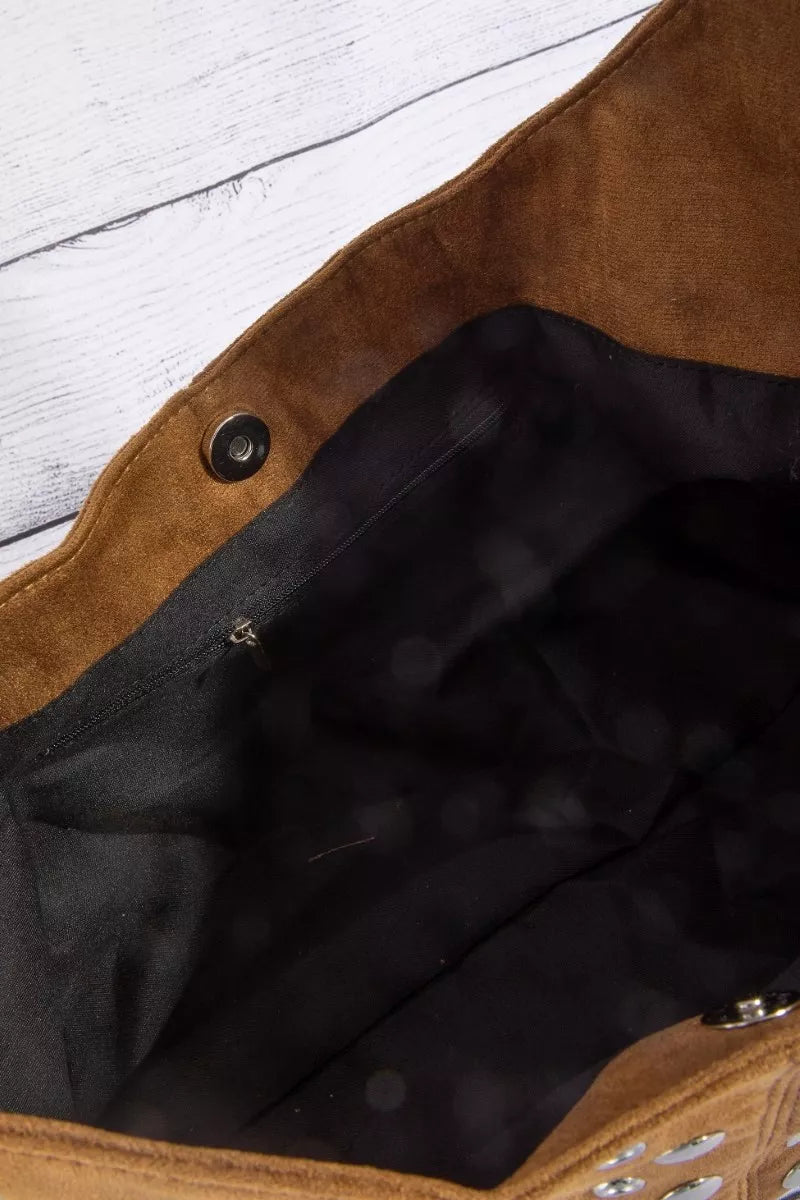 Brown edgy multi-rivet purse streetwear style