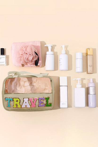 Parchment TRAVEL Letter Print Clear PVC Makeup Bag