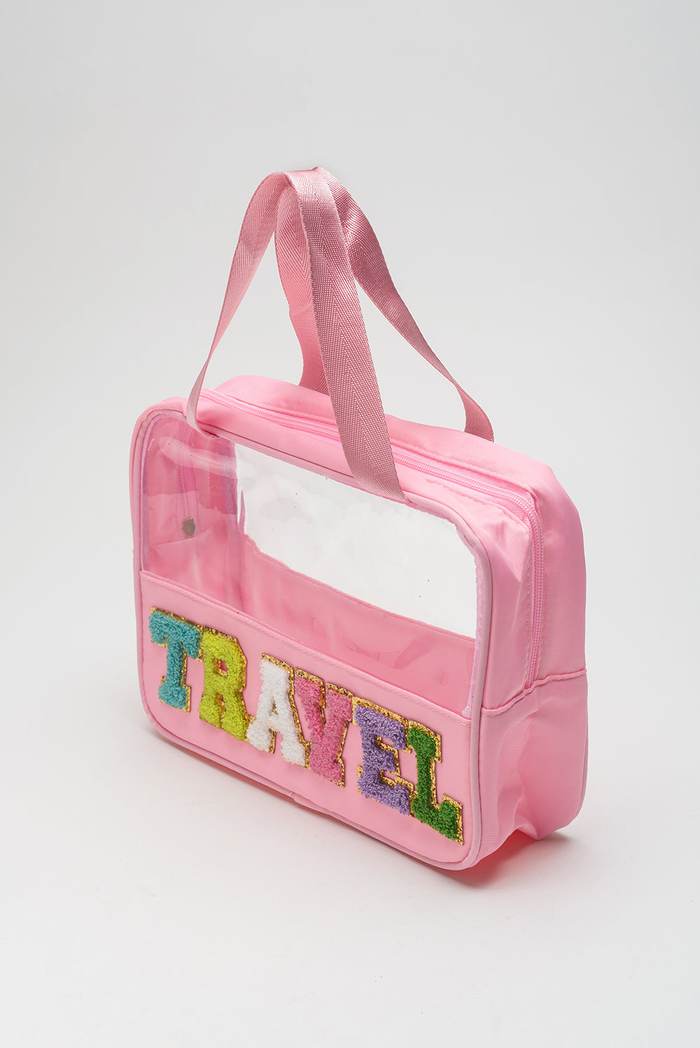 Parchment TRAVEL Letter Print Clear PVC Makeup Bag