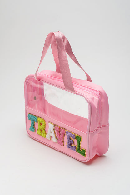 Parchment TRAVEL Letter Print Clear PVC Makeup Bag