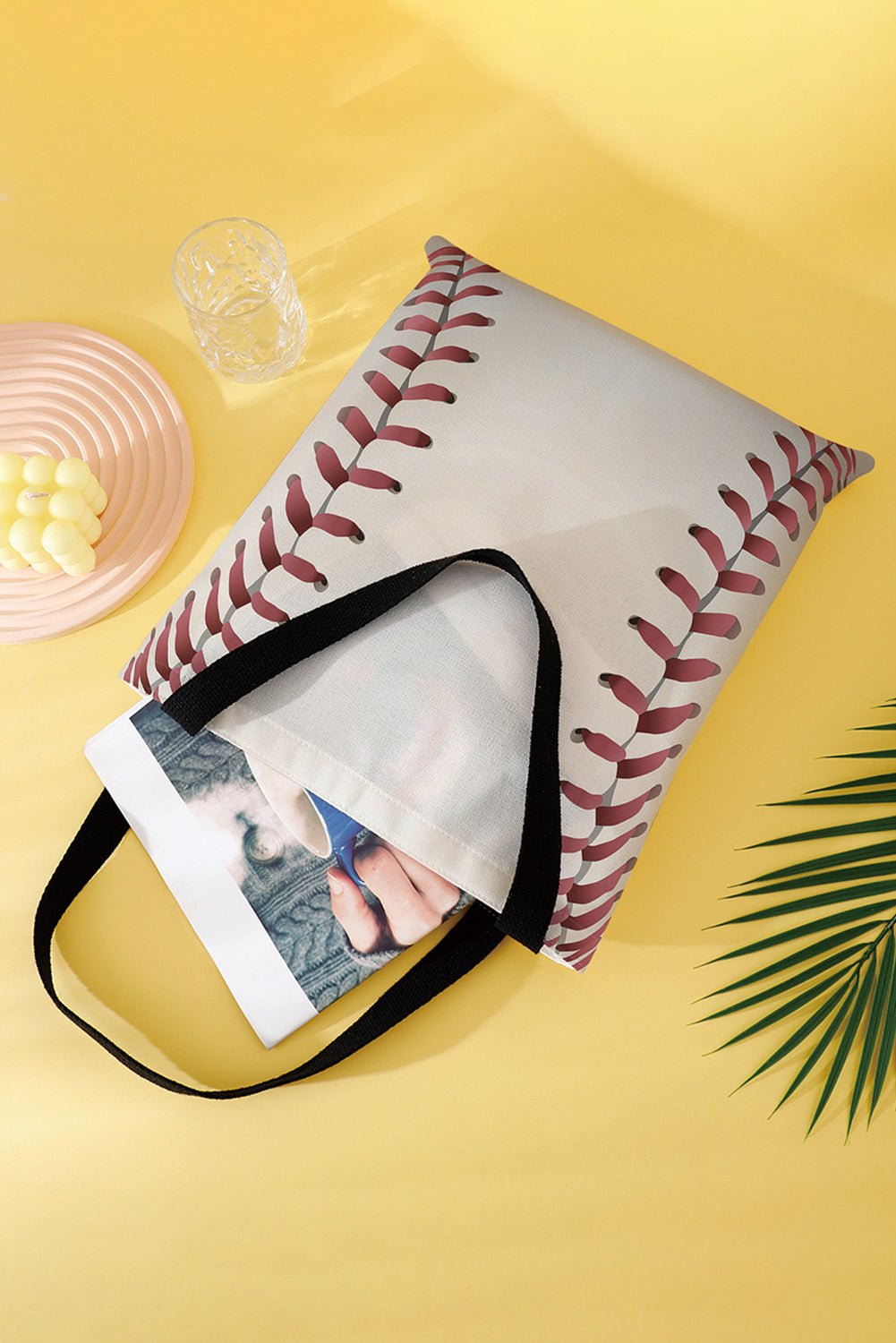 White Baseball Print Canvas Tote Bag 34*2*31cmWhite Baseball Print Canvas Tote Bag 34*2*31cm