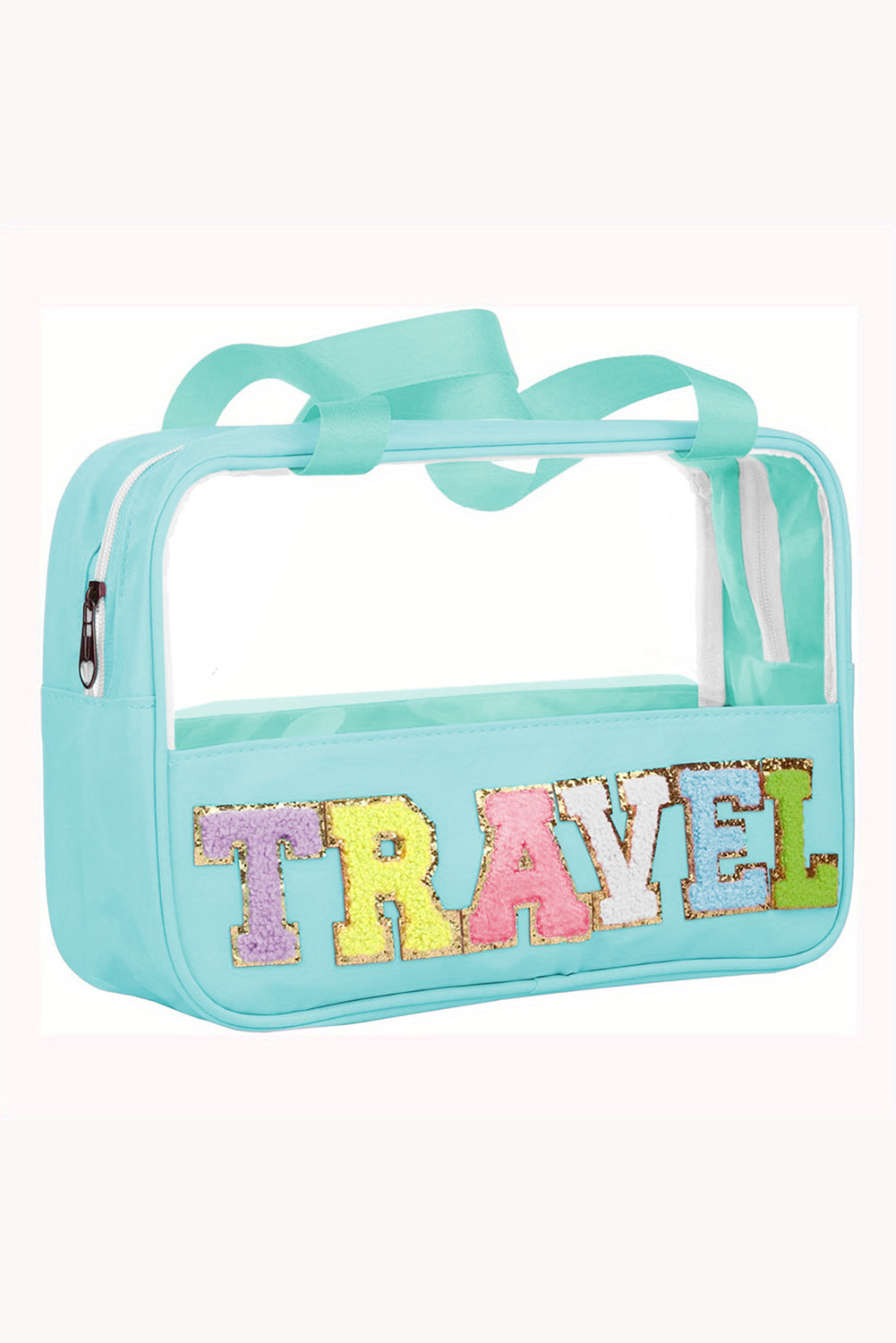 Parchment TRAVEL Letter Print Clear PVC Makeup Bag