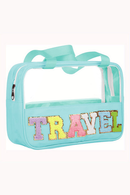 Parchment TRAVEL Letter Print Clear PVC Makeup Bag