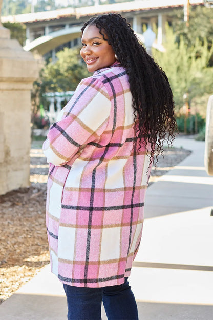 French Blue plaid lapel collar overcoat"