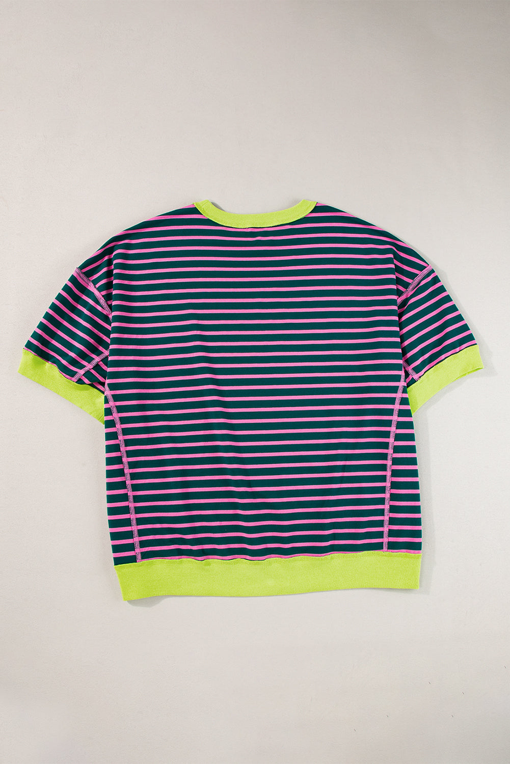 Pink Stripe Colorblock Drop Sleeve Oversized T Shirt