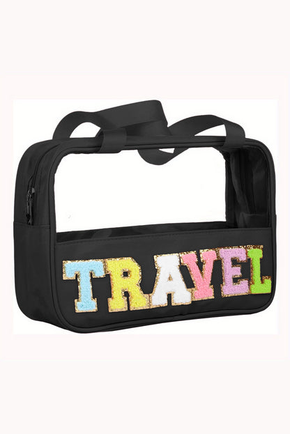 Parchment TRAVEL Letter Print Clear PVC Makeup Bag