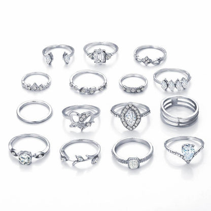 15 Piece Halo Pave Ring Set With Austrian Crystals 18K White Gold Plated Ring-Shalav5