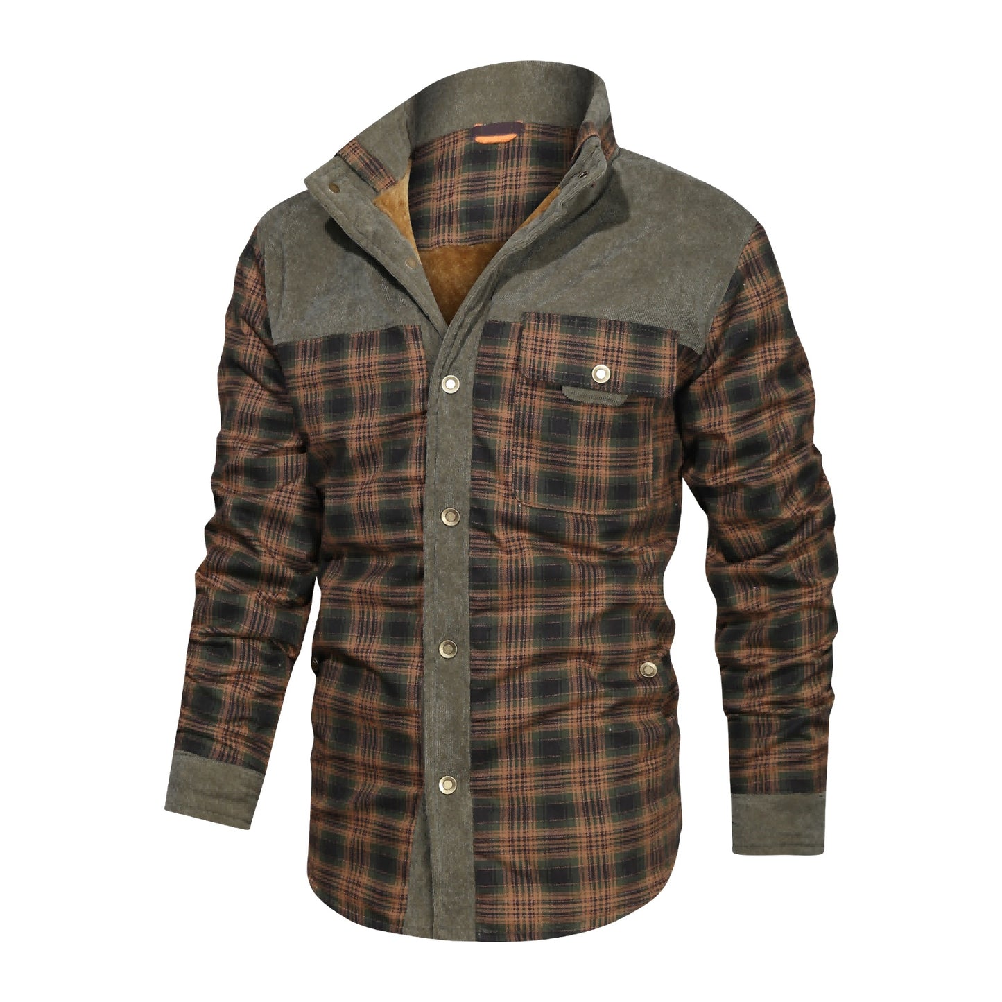 Thickened Shirt Jacket With Classic Plaid Fuzzy Fleece Lining Inside Design