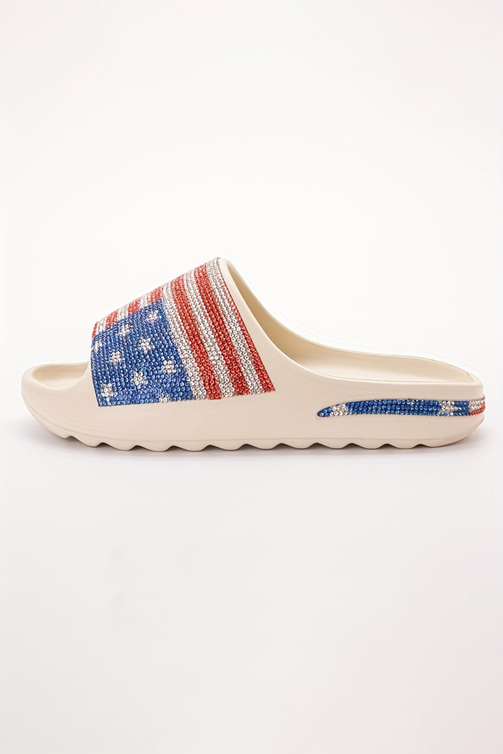 White Rhinestone American Flag Thick Sole Slides Shoes