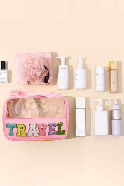 Parchment TRAVEL Letter Print Clear PVC Makeup Bag