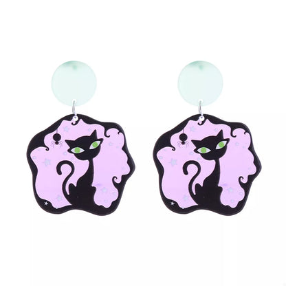 Black cat spooky Halloween dangle earrings