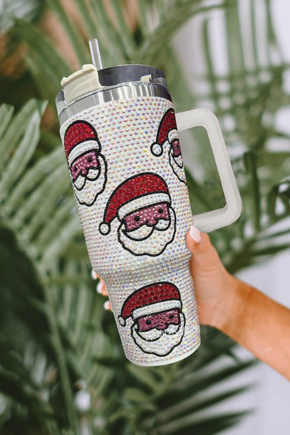 Rose Red Christmas Santa Printed Diamond Water Cup