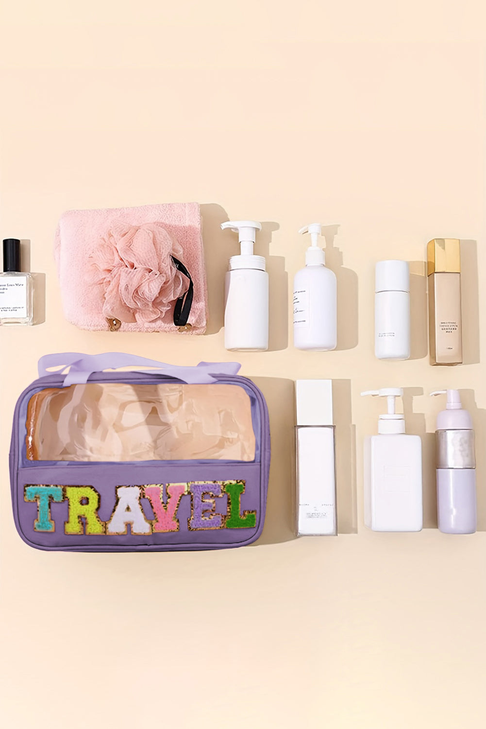 Parchment TRAVEL Letter Print Clear PVC Makeup Bag