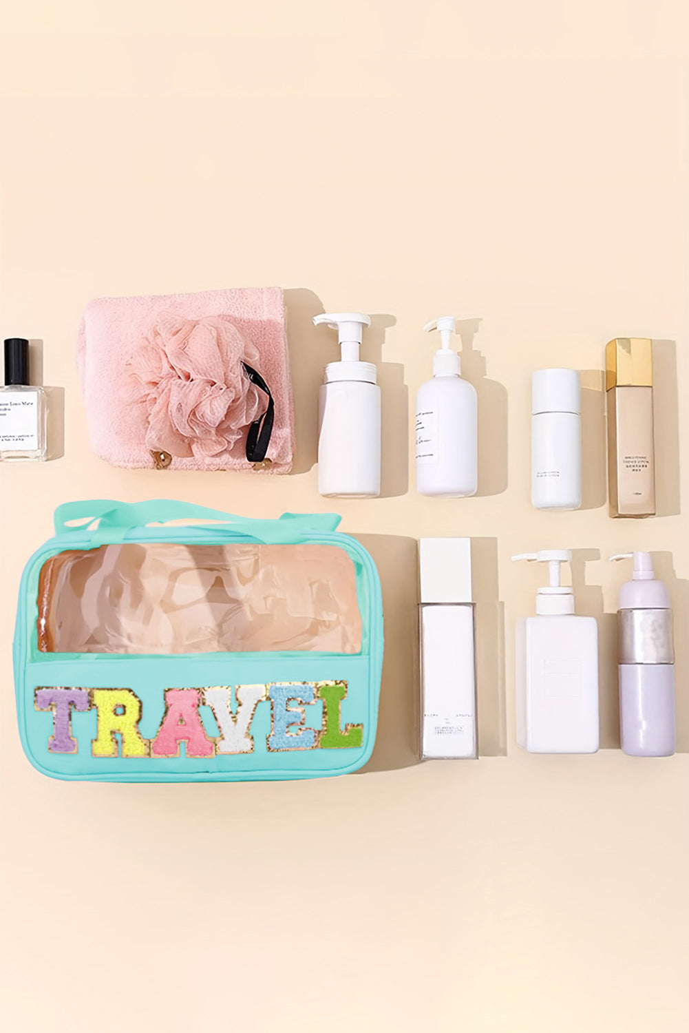 Parchment TRAVEL Letter Print Clear PVC Makeup Bag