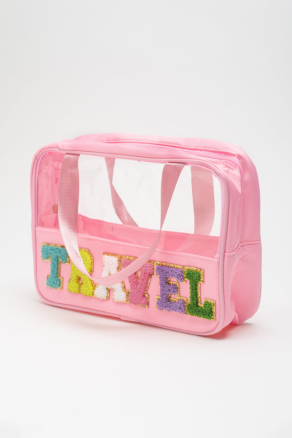 Parchment TRAVEL Letter Print Clear PVC Makeup Bag