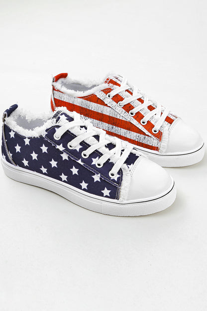 Red and Blue American Flag Print Lace Up Casual Canvas Sneaker