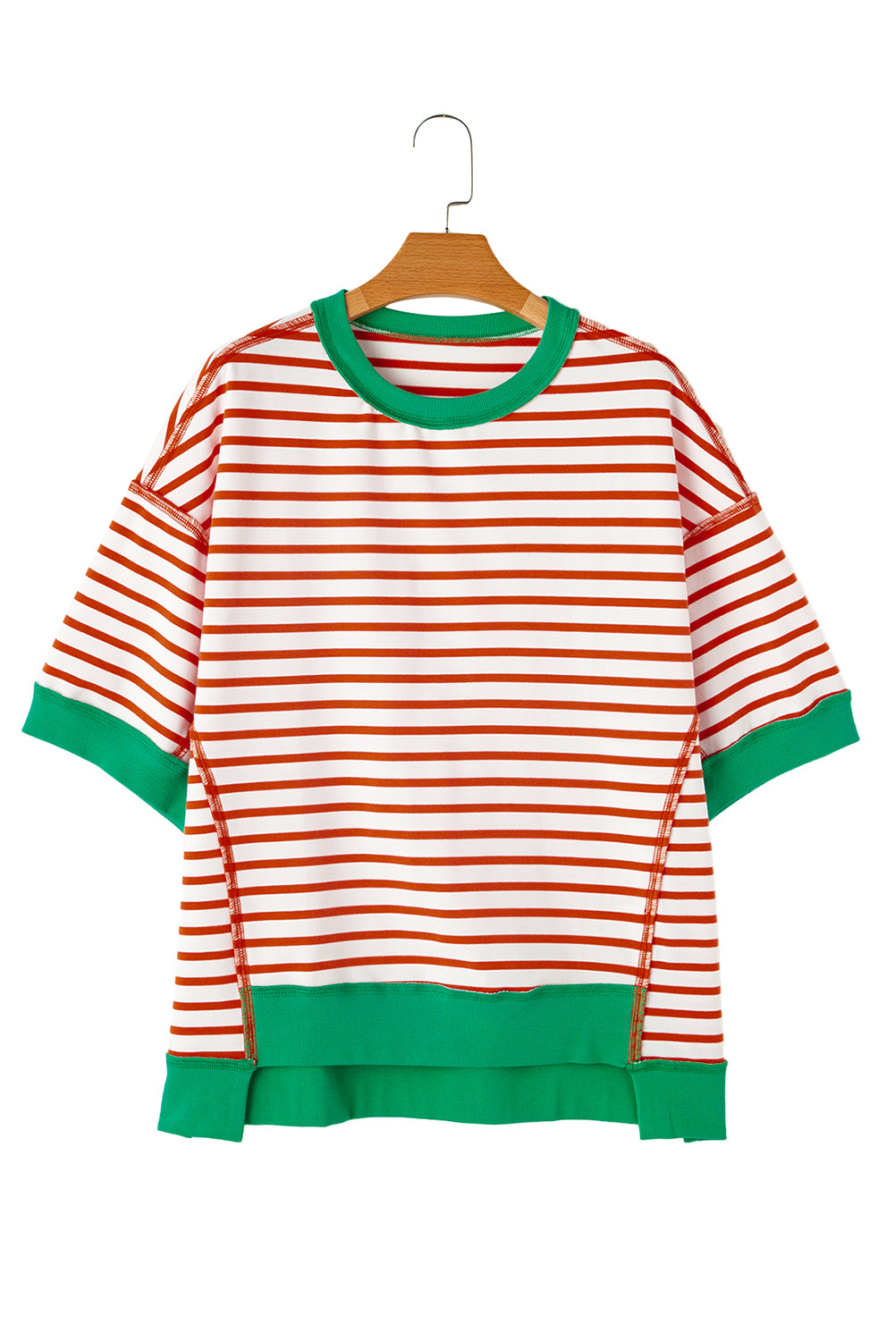 Pink Stripe Colorblock Drop Sleeve Oversized T Shirt