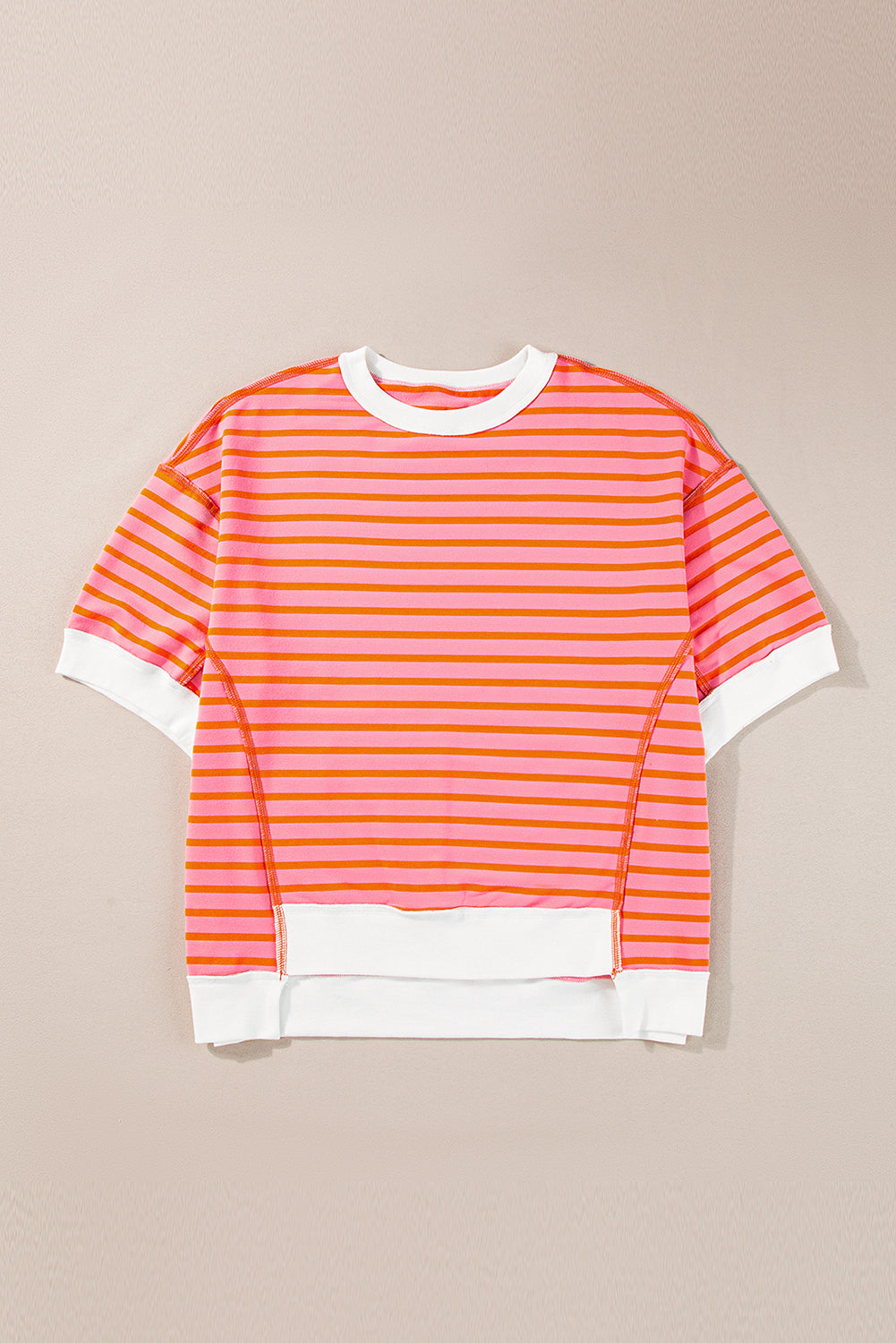 Pink Stripe Colorblock Drop Sleeve Oversized T Shirt