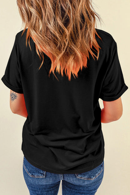 Rhinestone Round Neck Short Sleeve T-Shirt