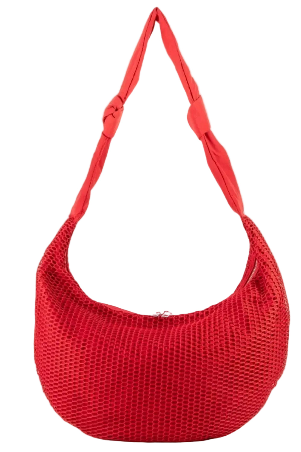 Red Fame textured mesh knot shoulder bag 
