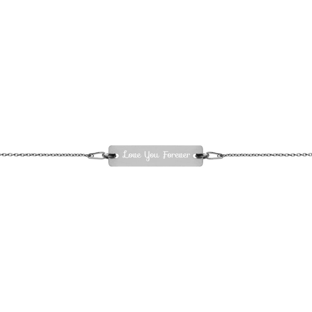Bracelets - Love You Forever Engraved Silver Bar Chain Bracelet