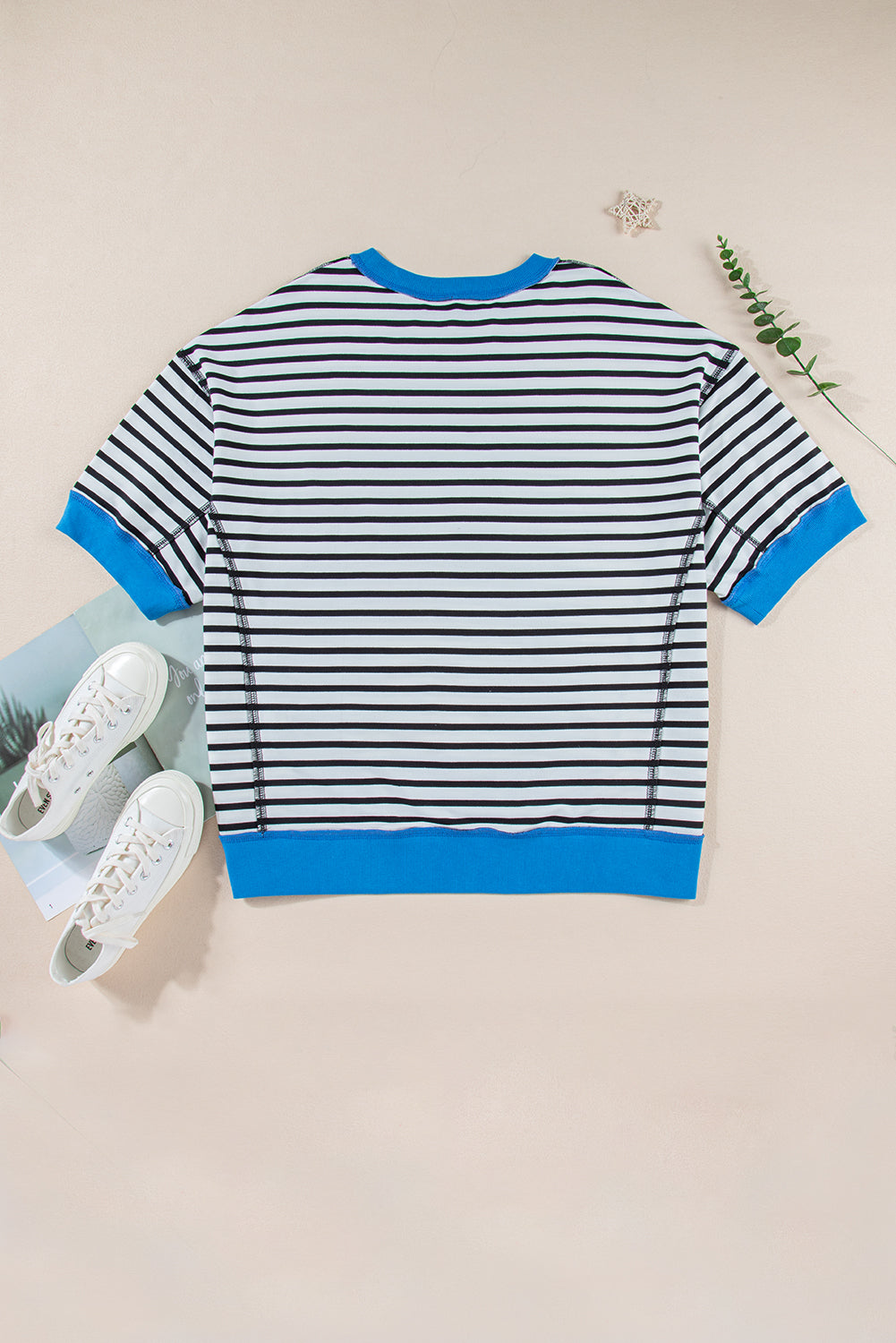 Pink Stripe Colorblock Drop Sleeve Oversized T Shirt