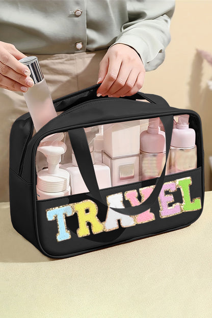 Parchment TRAVEL Letter Print Clear PVC Makeup Bag