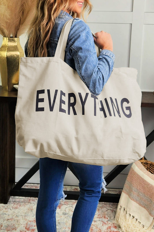 White 73*17*44cm EVERYTHING Letter Print Large Canvas Tote Bag