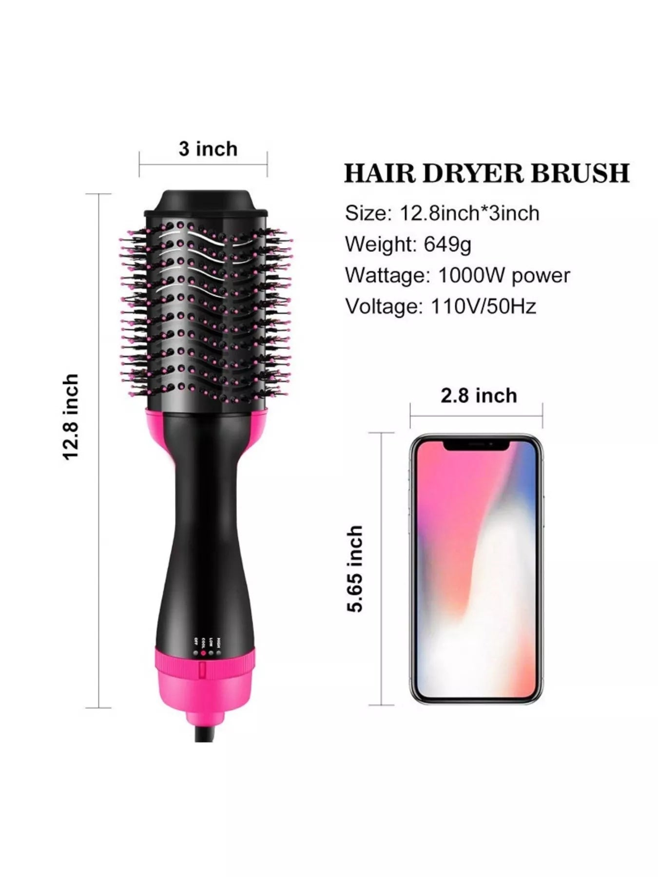 Hot Pink 2-in-1 Portable Hot Air Brush for hair volumizing