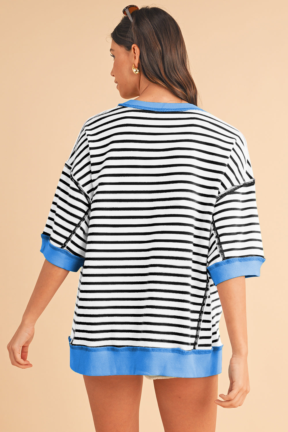 Pink Stripe Colorblock Drop Sleeve Oversized T Shirt