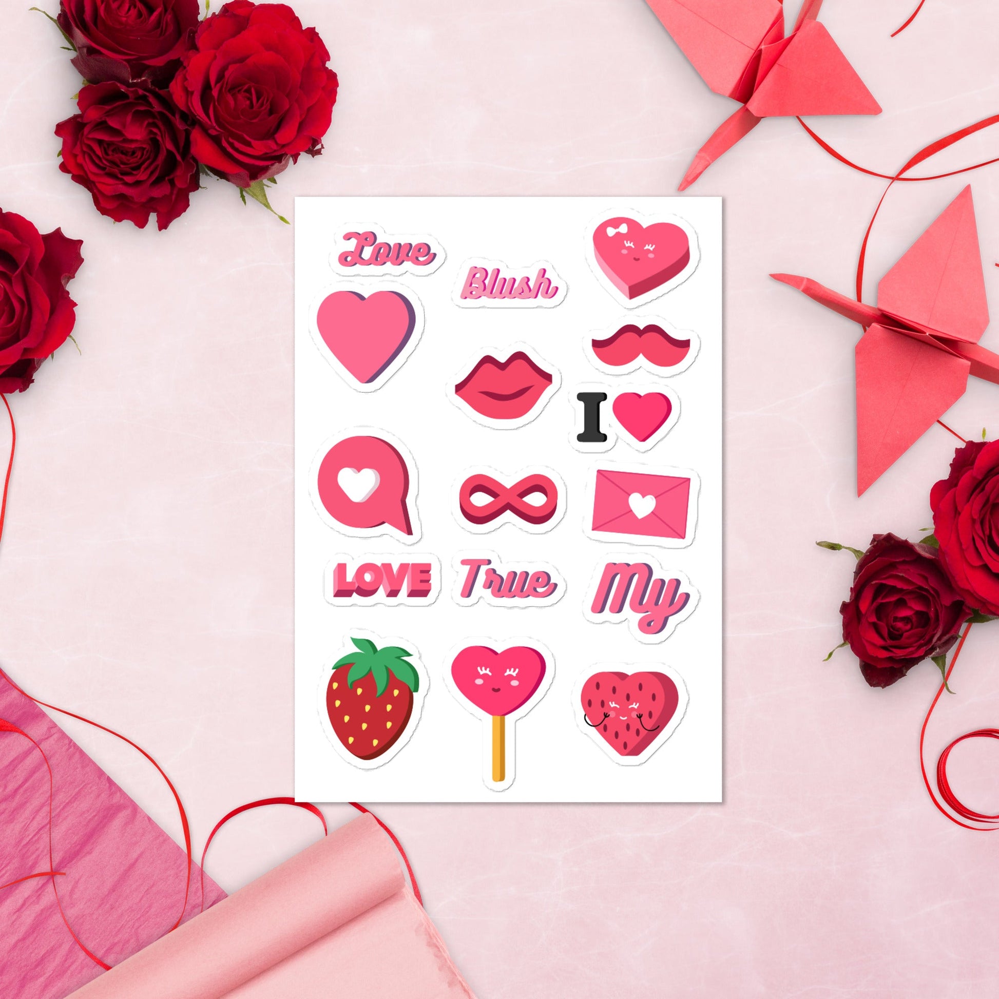 Decorative Stickers - Romantic Valentines Day Sticker Sheet  ''5 X ''8 Gift Giving And Decoration