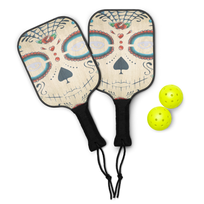 Dia De Los Muertos Pickleball Paddle Set – 2 Wood Paddles, 2 Balls & Bag