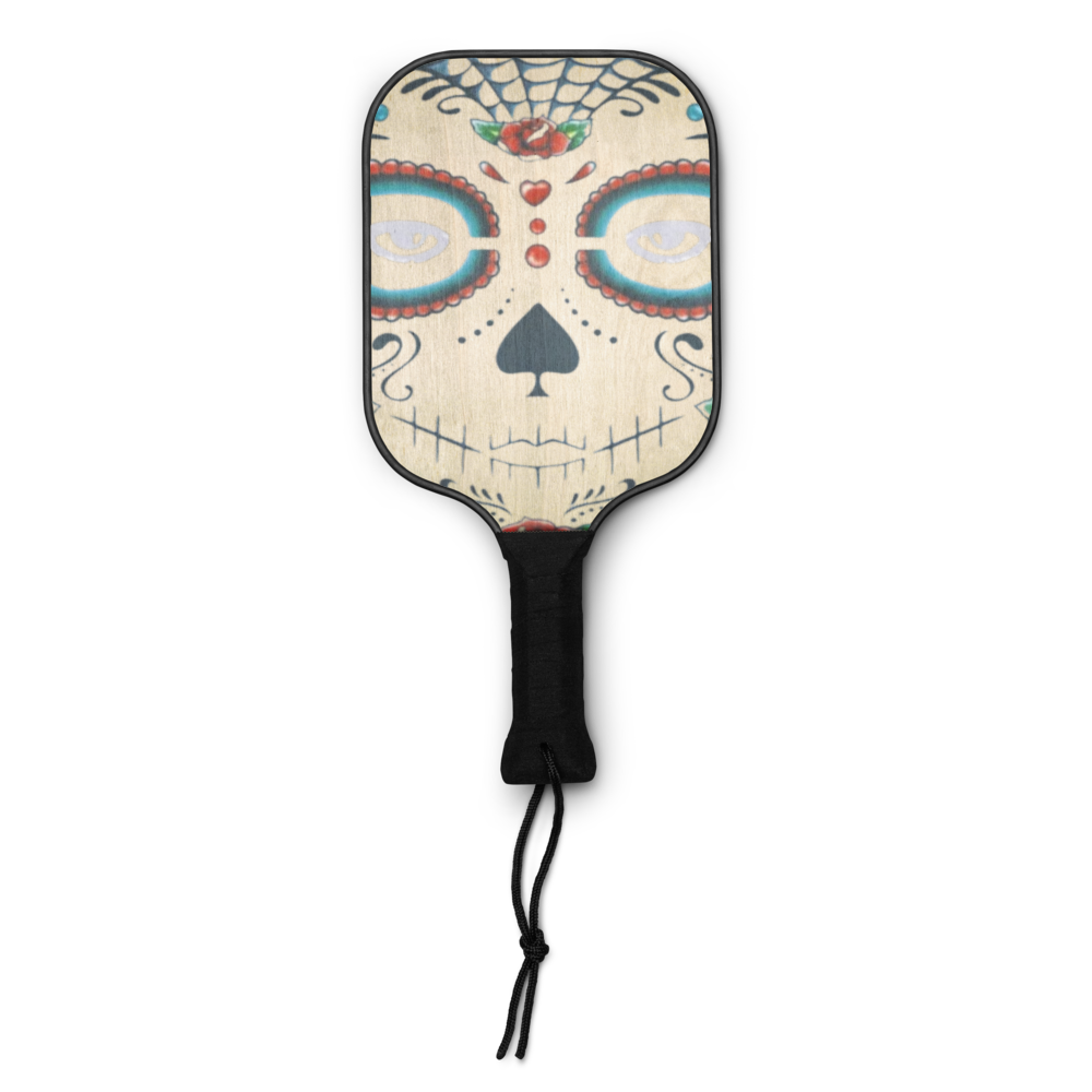 Dia De Los Muertos sugar skull design wooden pickleball paddle