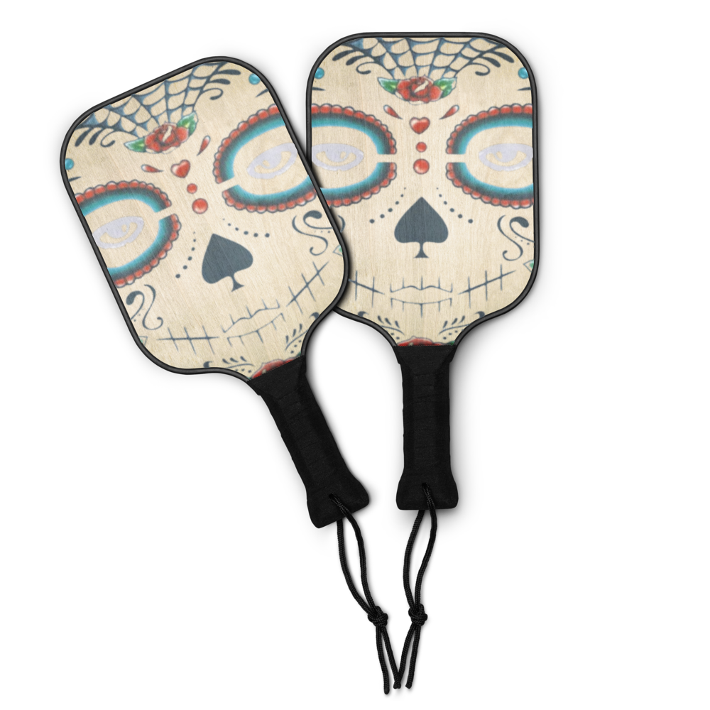 Dia De Los Muertos Pickleball Paddle Set – 2 Wood Paddles, 2 Balls & Bag