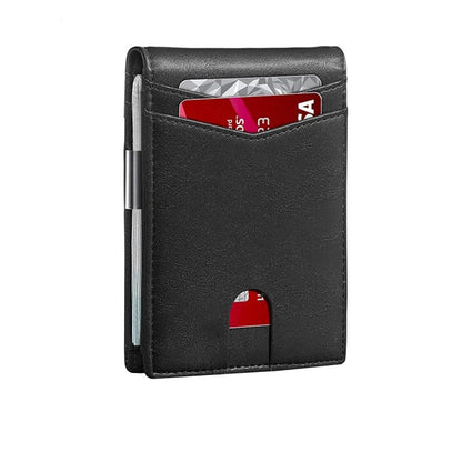 Minimalist men's RFID blocking multi-functional ultra-thin 12-card wallet, front pocket bi-fold solid color portable card holder