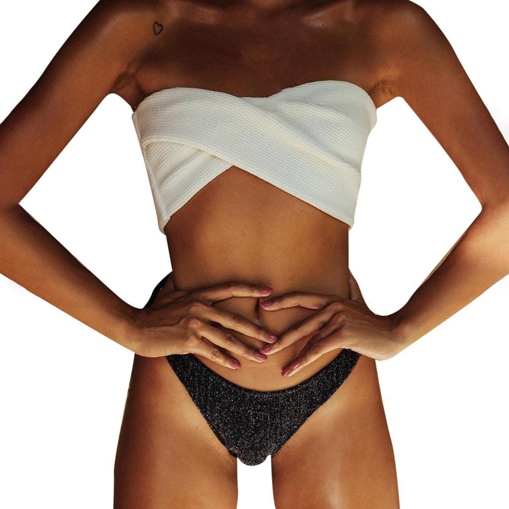 Bikini Swimsuit - Sexy Bandeau Shiny Glitter Bikini Swimsuit Two-pieces Set