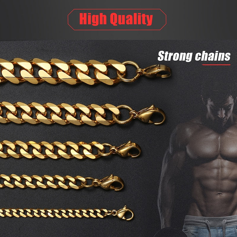Steel Necklace - Stainless Steel Necklace Curb Cuban Link Chains Gold Silver 3-11mm