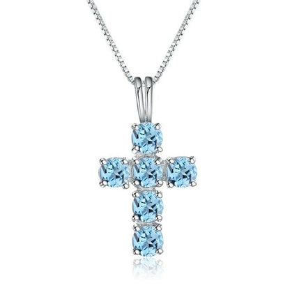 Natural Swiss Blue Topaz 925 Sterling Silver Gemstone Cross Pendant-Shalav5