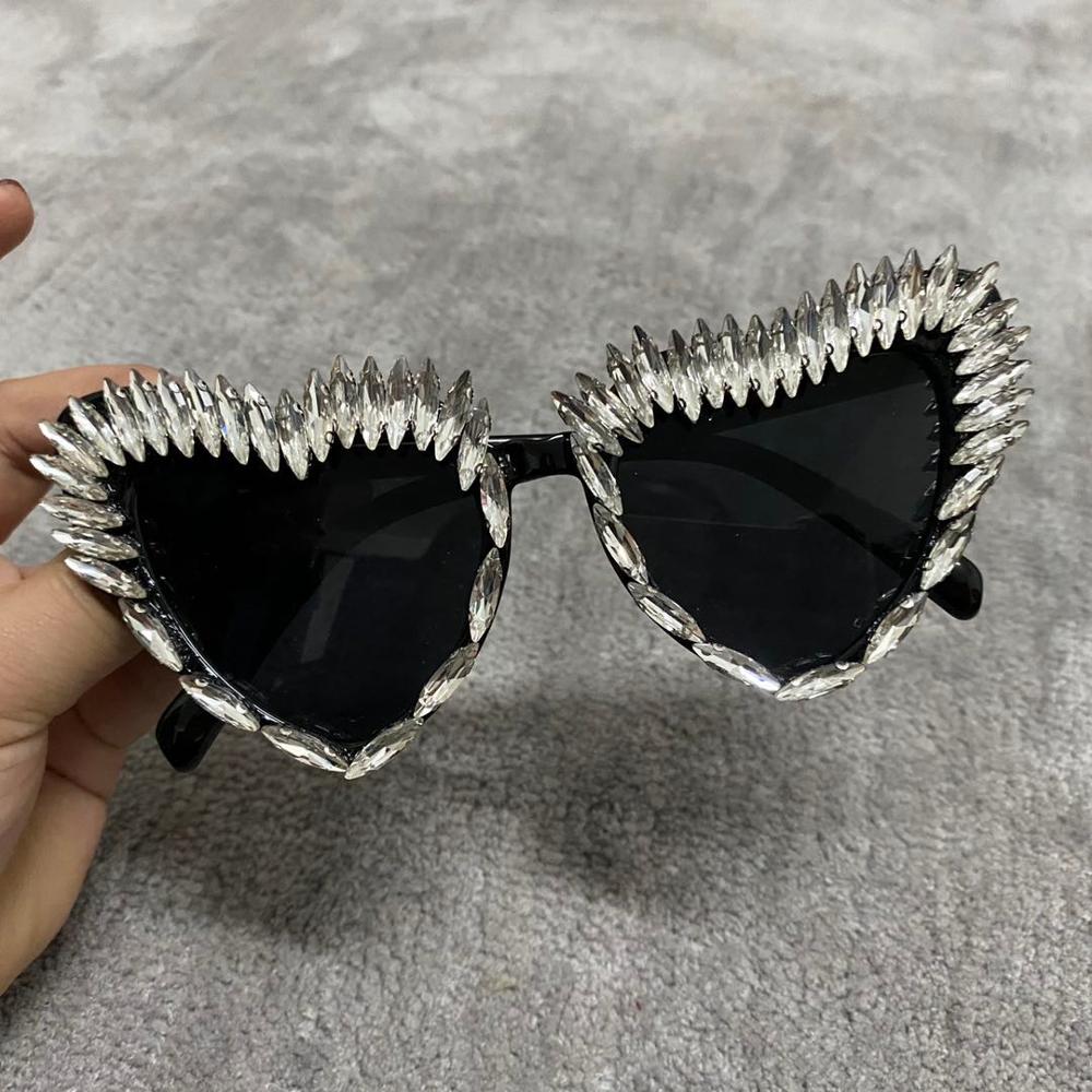 Sunglasses - Luxury Diamond Sunglasses Sexy Cat Eye Triangle Sun Glasses Handmade