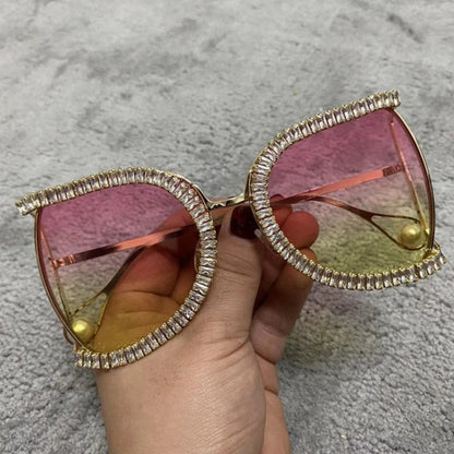 Luxury Half Frame Brand Designer Glasses Women Square Pearl Sunglasses-Shalav5