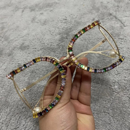 Luxury Half Frame Brand Designer Glasses Women Square Pearl Sunglasses-Shalav5
