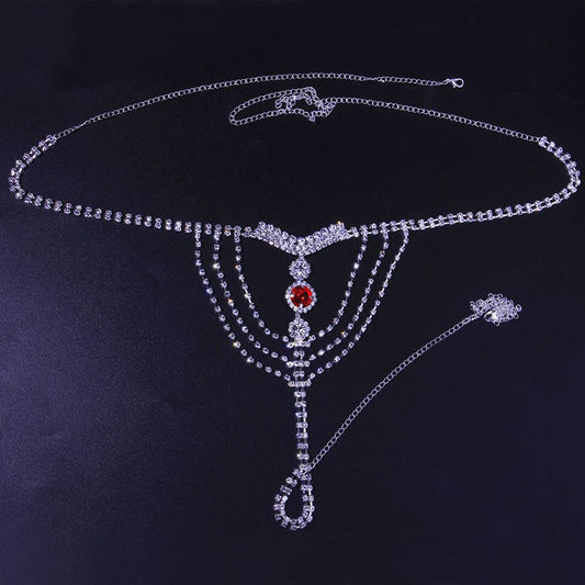 Rhinestone Waist Chain - Red Crystal Belly Waist Chain Body Thong Jewelry For Women Rhinestone Body Chain Thong Bikini Underwear Harness