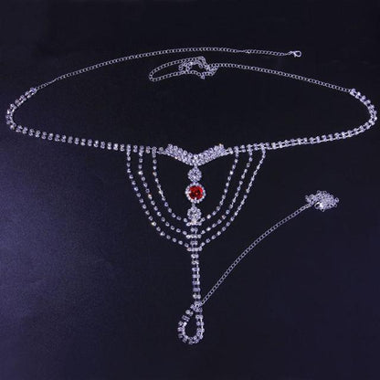 Red Crystal Belly Waist Chain Body Thong Jewelry for Women Rhinestone Body Chain Thong Bikini Underwear Harness-Shalav5