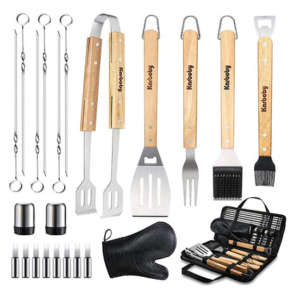 BBQ Tools Set Grill Accessories Skewers Tongs Spade Brush Glove Outdoor Barbecue Utensils-Shalav5