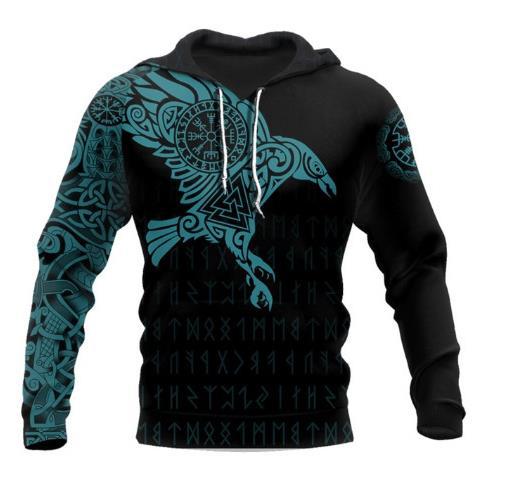 Hoodie - Viking The Raven Tattoo 3D Printed Hoodies Retro Fashion Hooded Sweatshirt