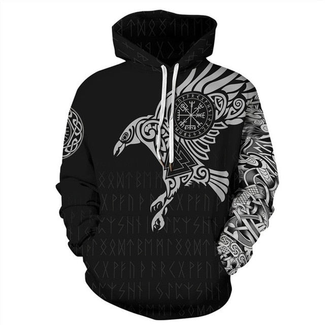 Viking The Raven Tattoo 3D Printed Hoodies Retro Fashion Hooded Sweatshirt
