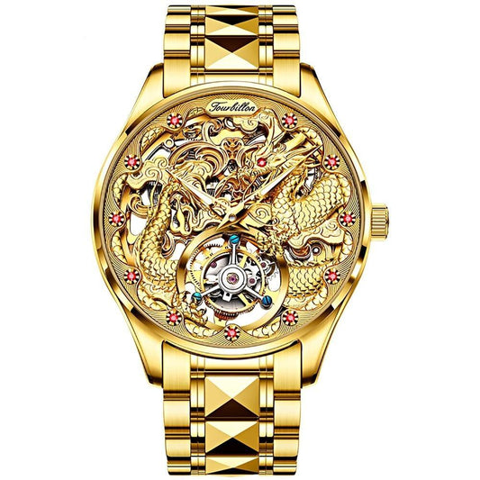 Mechanical Watches - Luxury Men Mechanical Watches Gold Tourbillon Watch Sapphire Waterproof Skeleton