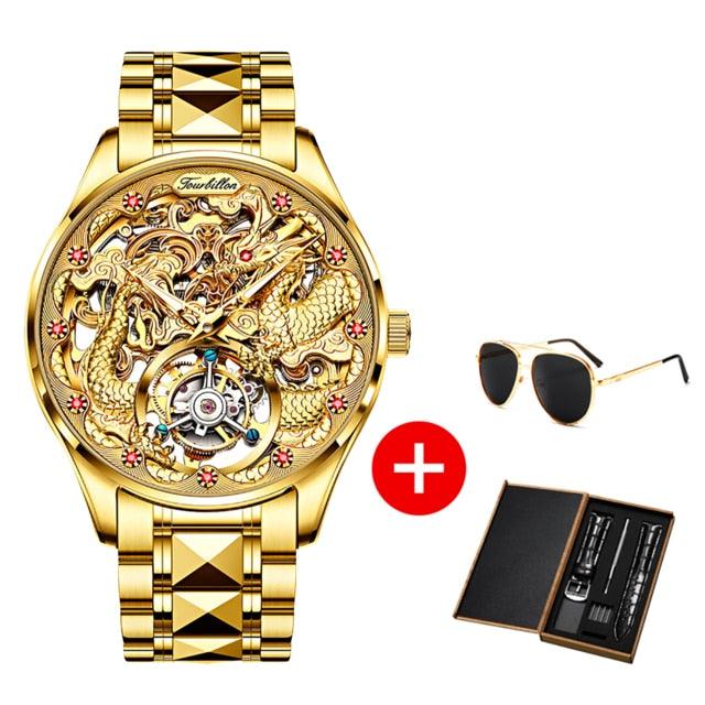 Luxury Men Mechanical Watches Gold Tourbillon Watch Sapphire Waterproof Skeleton-Shalav5