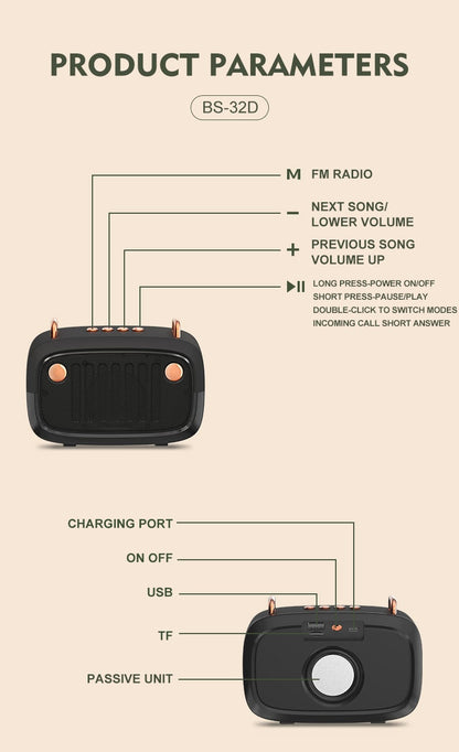 Vintage Portable Cartoon Bluetooth 5.0 Speaker